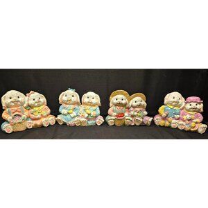 Vintage Easter Bunny Resin Figurine Set Loomco Hermitage 1998 Cottage Core